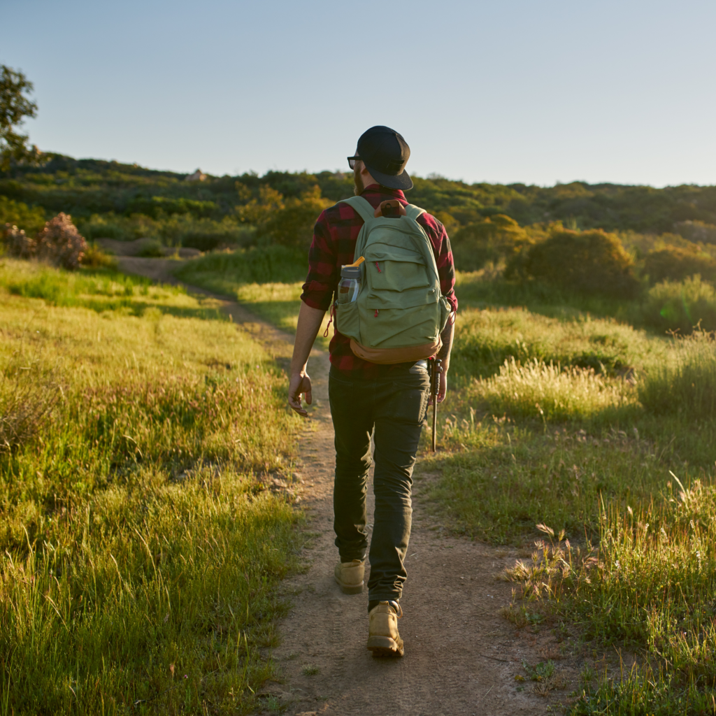 man hiking down path, nature, beautiful, calming
