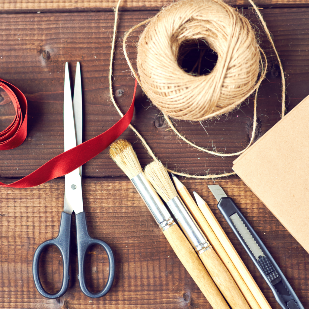 supplies for planning vision board scissors paint brush strings