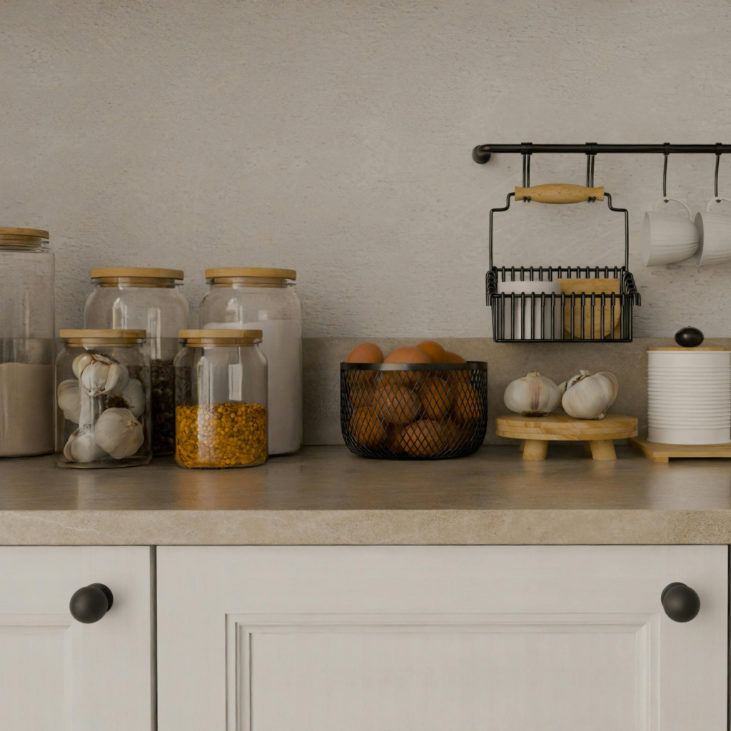 clean kitchen organization jars eggs declutter