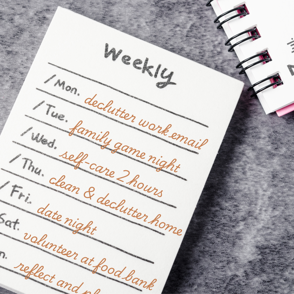 weekly core values plannning list